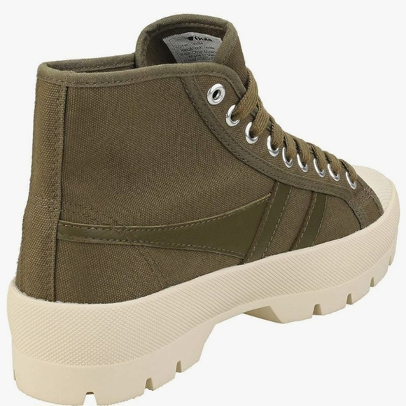 Gola khaki high top sneakers  with off white lug soles. EUC Box included. - Picture 3 of 4